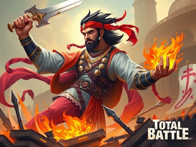 Total Battle गेम इंटरफ़ेस का स्क्रीनशॉट, शहर दृश्य और इमारतें दिखाते हुए