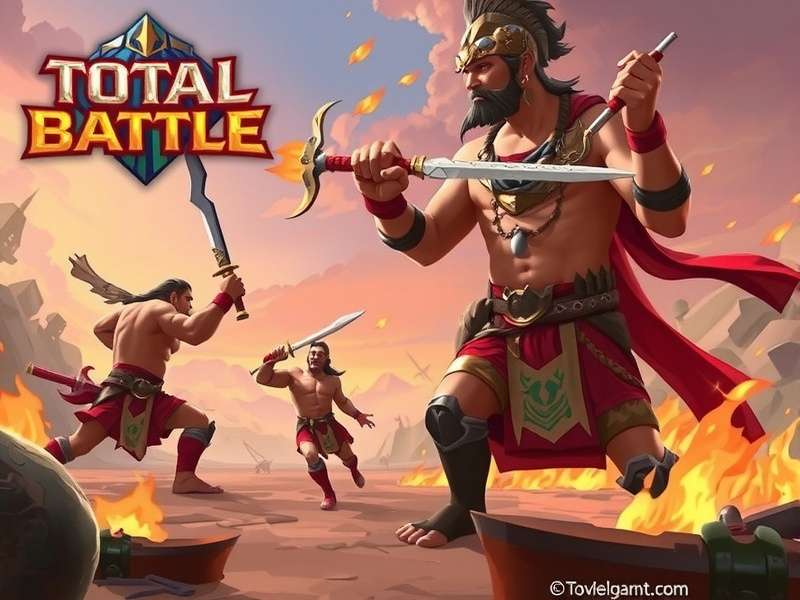 Total Battle युद्ध दृश्य स्क्रीनशॉट, सेनाएं लड़ती हुई और नायक क्षमताओं का उपयोग करते हुए