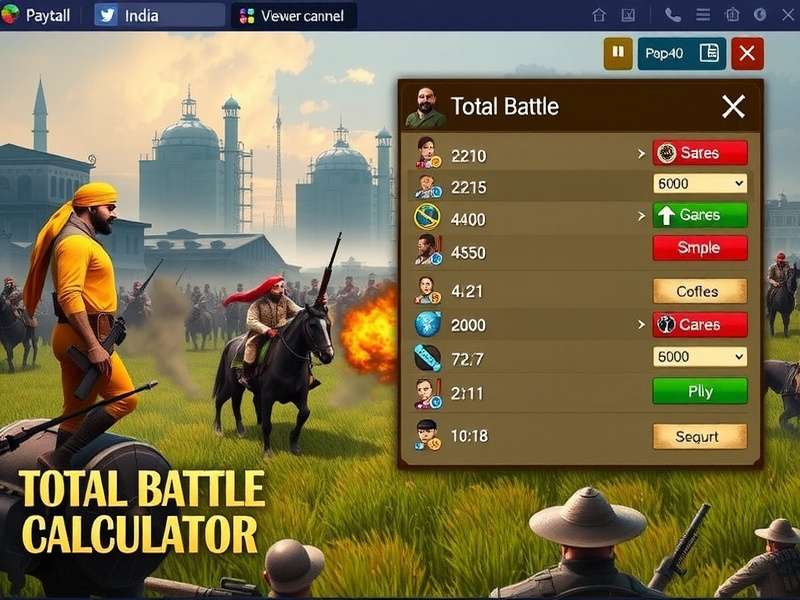 Total Battle Troop Calculator इंटरफेस दिखाता हुआ विस्तृत सेना विश्लेषण