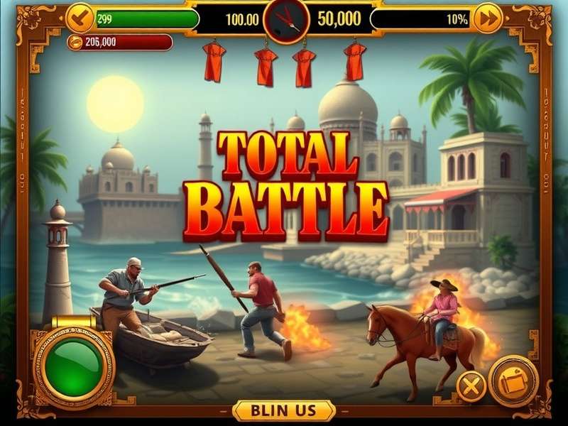 Total Battle गेम इंटरफेस और शहर निर्माण का दृश्य