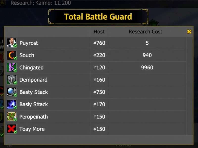 Total Battle Guard Research Tree overview with cost nodes highlighted