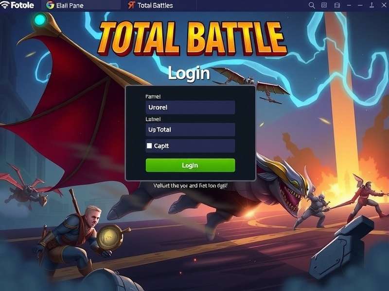 Total Battle Login Page hero visual showing game interface and login flow