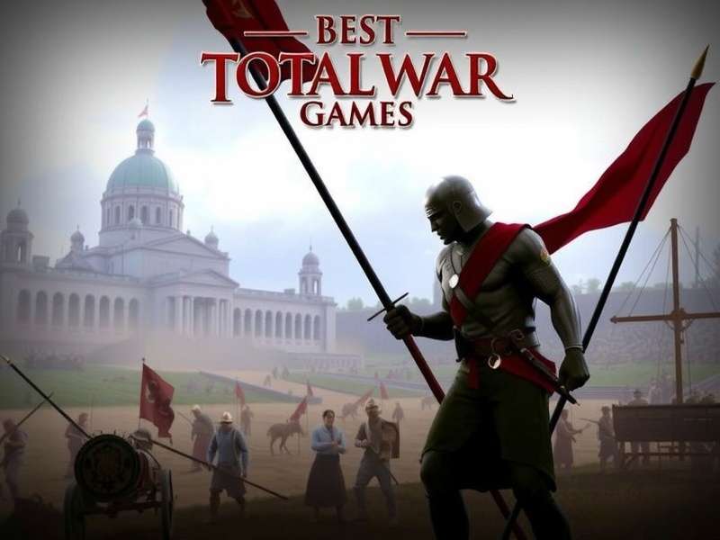 Epic Total War battlefield scene with soldiers, castles, and tactical formations